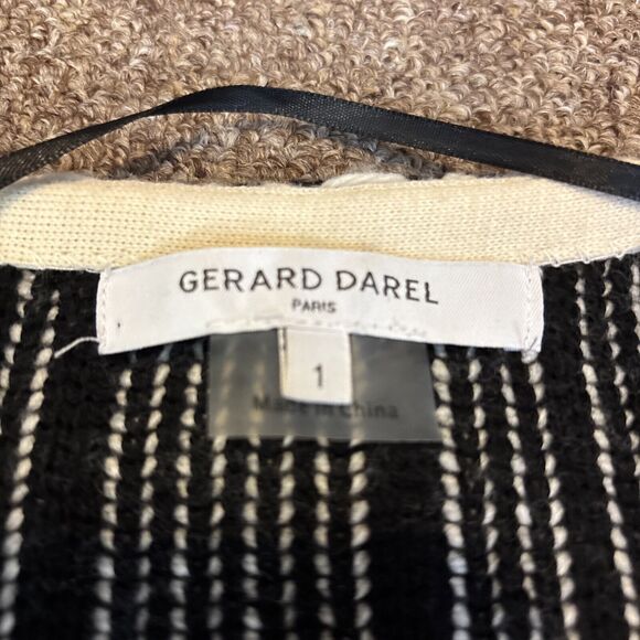 Gerard Darel PARIS Cardigan Womens 1 Open Front Fringe Knit Aztec Geometric - Picture 3 of 10